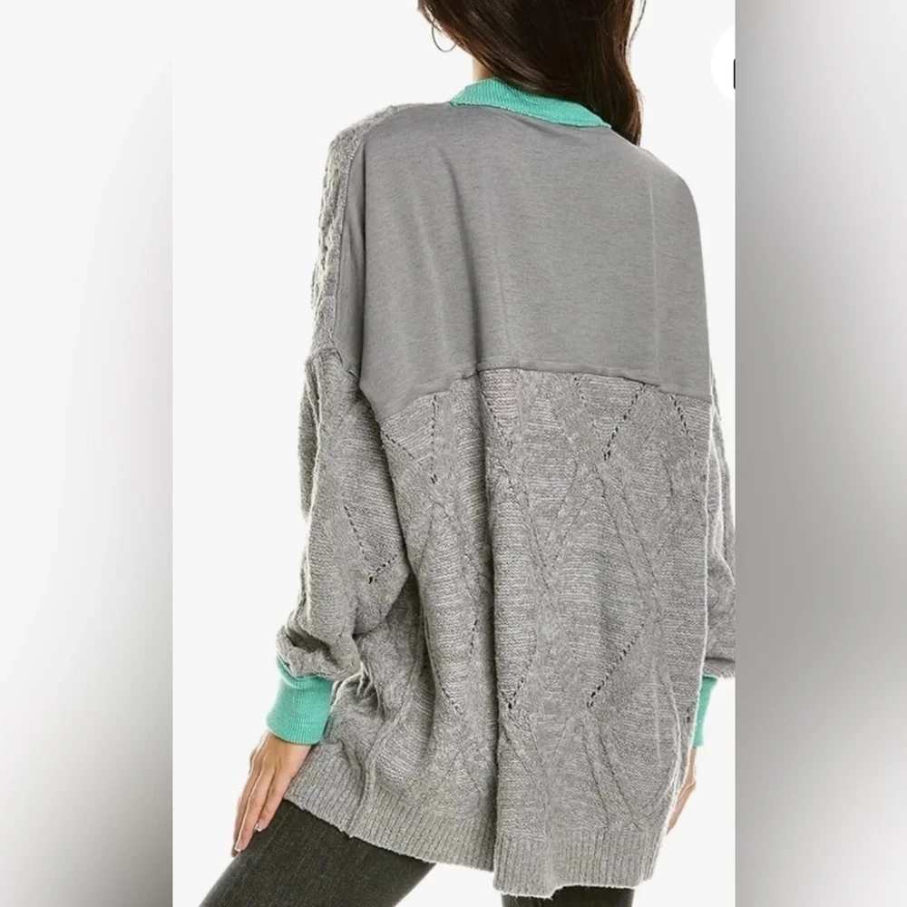 NWT $168 Free People XS Olympia Oversized Colorblock Sweater NEW Grey Combo New - Picture 2 of 9